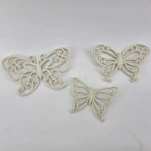 Vintage 1978 Homco Rattan Look Butterfly Wall Decor Set of 3 White MCM Retro